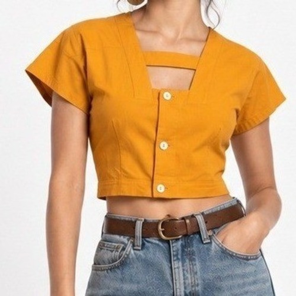 Vintage 90s Ziesta Filipina Orange Crop Top Diamond Patchwork Blouse Plus S